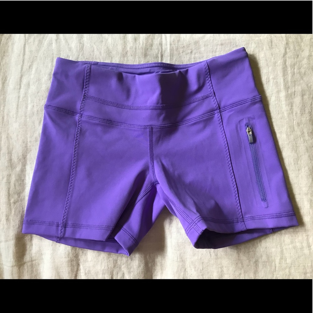 Lululemon run/cycle shorts, zipper pocket, purple